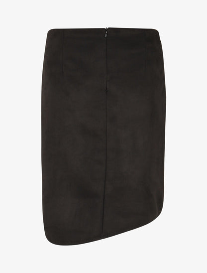 Jupe taille haute en suédine style portefeuille - Noir - 2