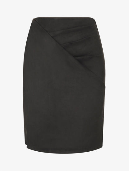 Jupe courte en suédine effet drapé - Noir - 1