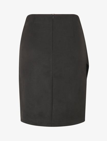 Jupe courte en suédine effet drapé - Noir - 2