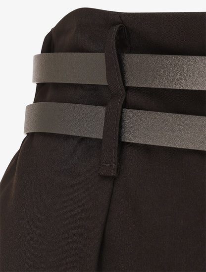 Short droit taille haute à double ceintures - Noir - 3