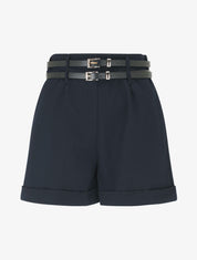 Short droit taille haute à double ceintures - Marine - 1