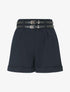 Short droit taille haute à double ceintures - Marine - 1