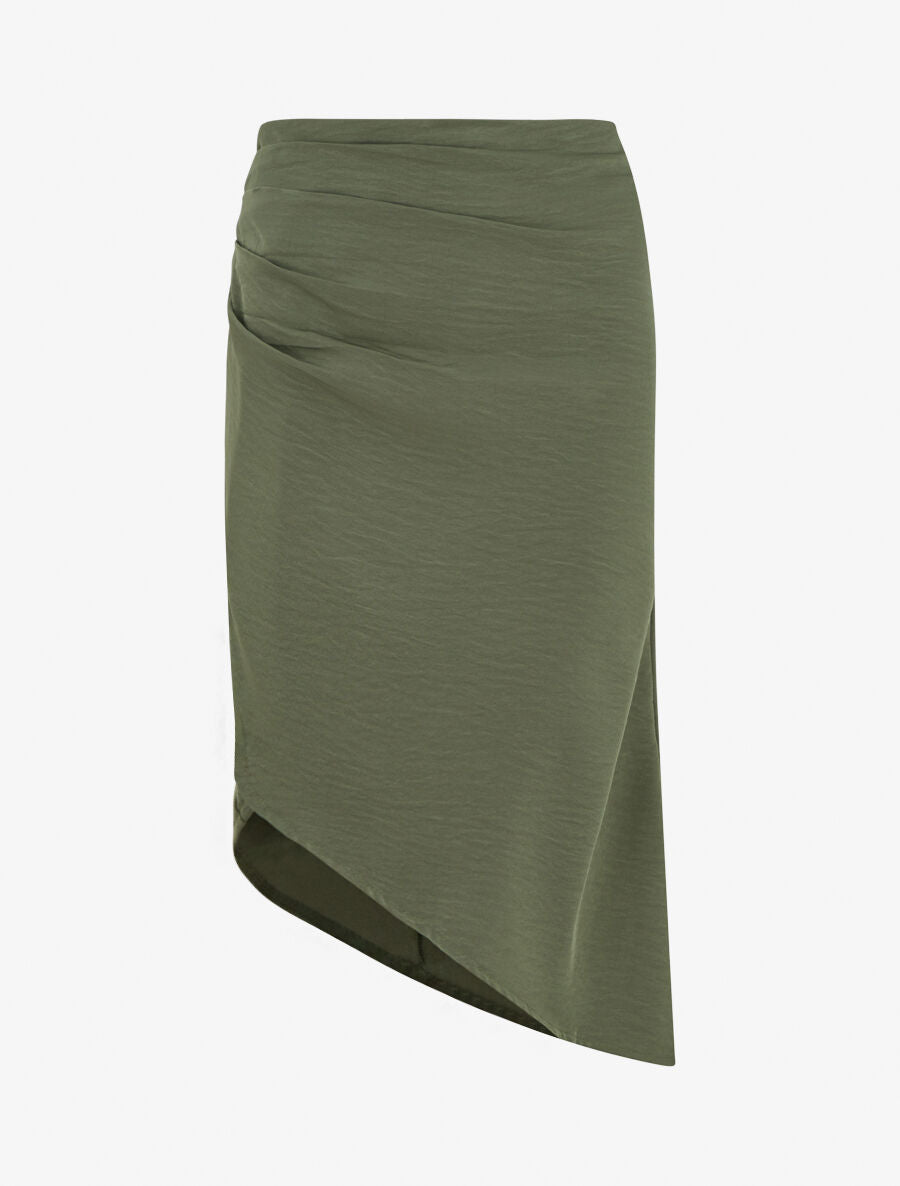Jupe uni asymétrique effet drapé - Kaki - 1