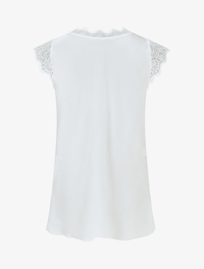 Top satiné à épaules en dentelle - Blanc - 2