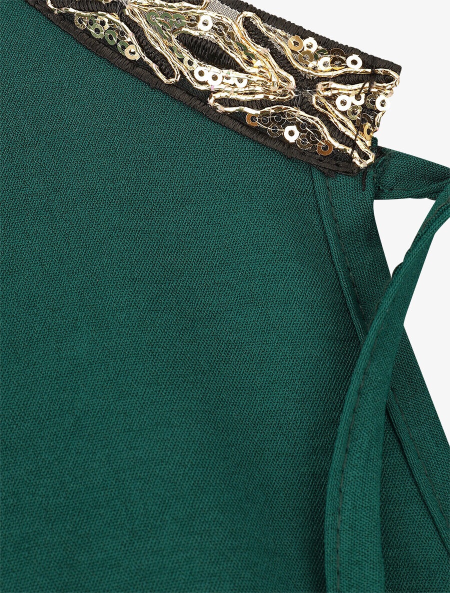 Blouse unie à nouer et col a sequins - Vert sapin - 3