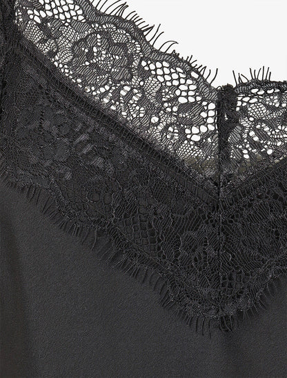 Caraco satiné à dentelle - Noir - 3