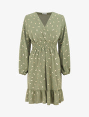 Robe élastiquée à flocage plumes irisées - Kaki - 1