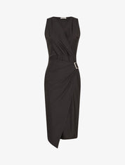 Robe satinée unie à boucle - Noir - 1