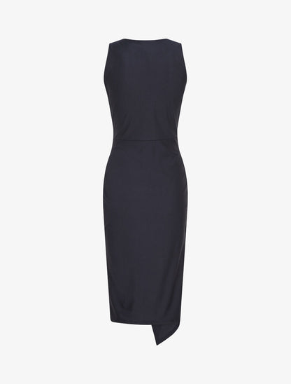 Robe satinée unie à boucle - Marine - 2