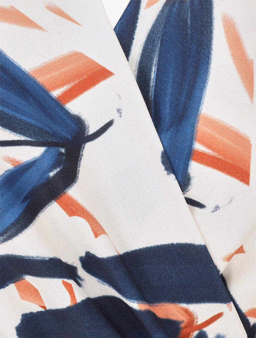 Robe longue élastiquée imprimé feuillage - Marine - 3