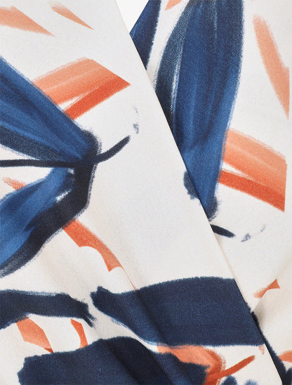 Robe longue élastiquée imprimé feuillage - Marine - 3