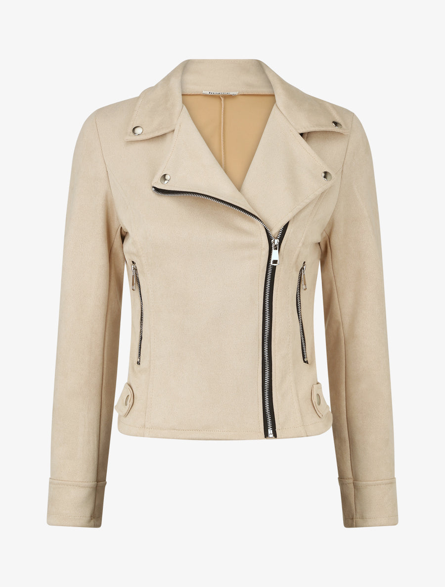 Jacke im Wildleder-Look im Bikerstil - Beige