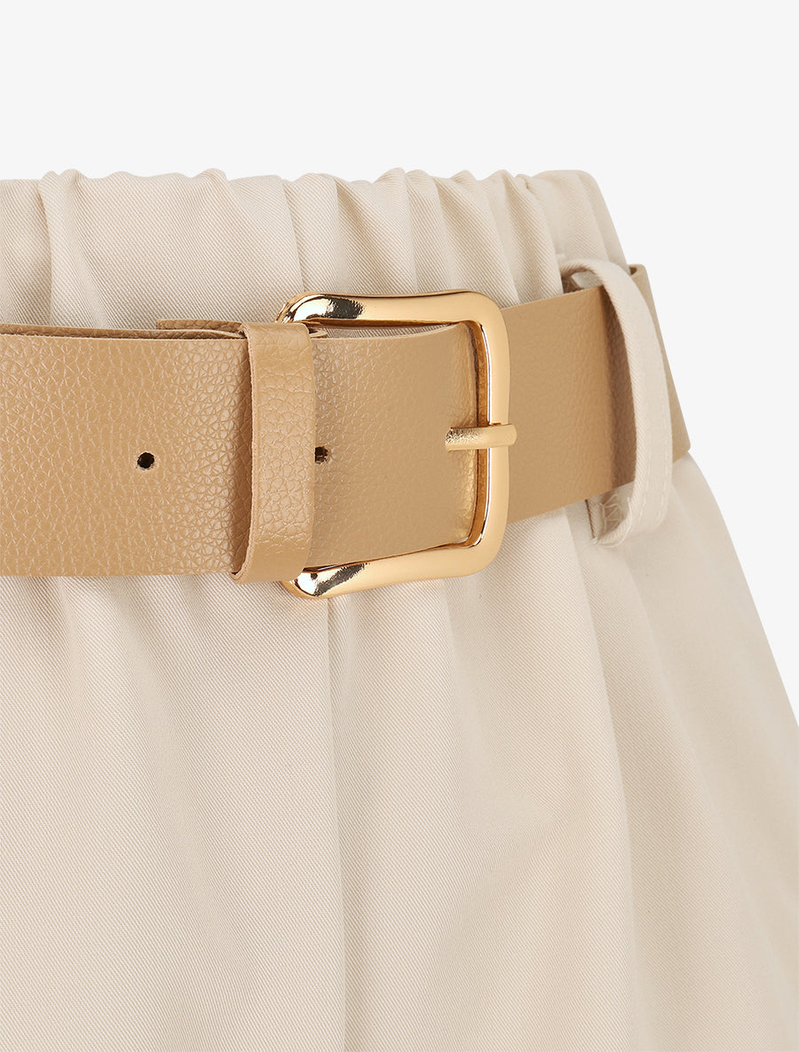 Short taille haute uni coupe droite - Beige - 3