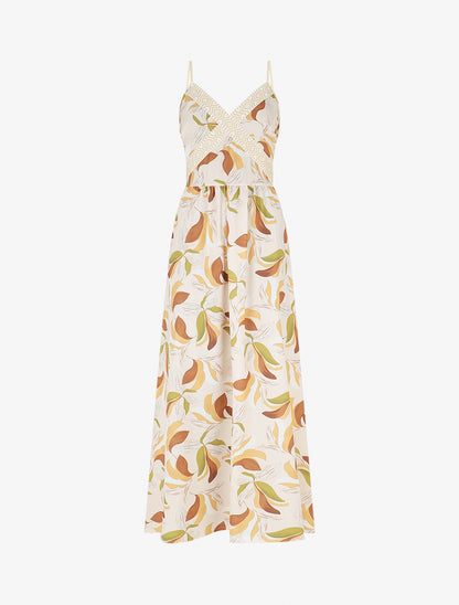 Robe élastiquée imprimé fleuri - Beige - 1