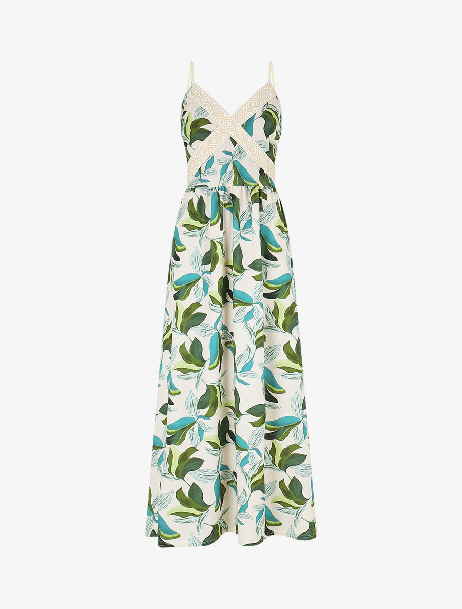 Robe élastiquée imprimé fleuri - Vert - 1