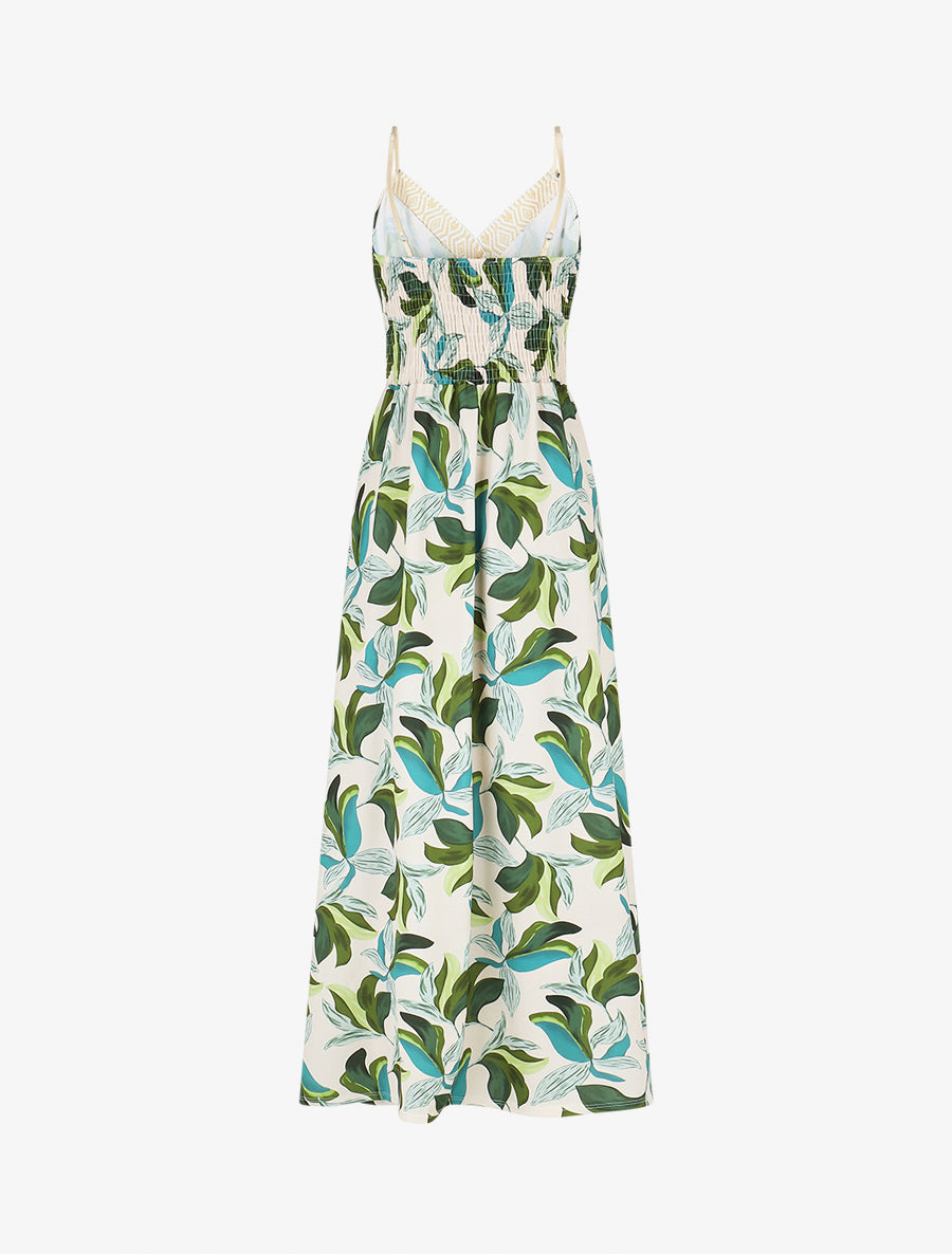 Robe élastiquée imprimé fleuri - Vert - 2