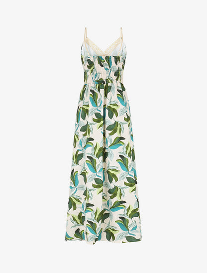 Robe élastiquée imprimé fleuri - Vert - 2