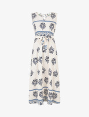 Robe élastiquée à imprimé ikat - Marine - 1