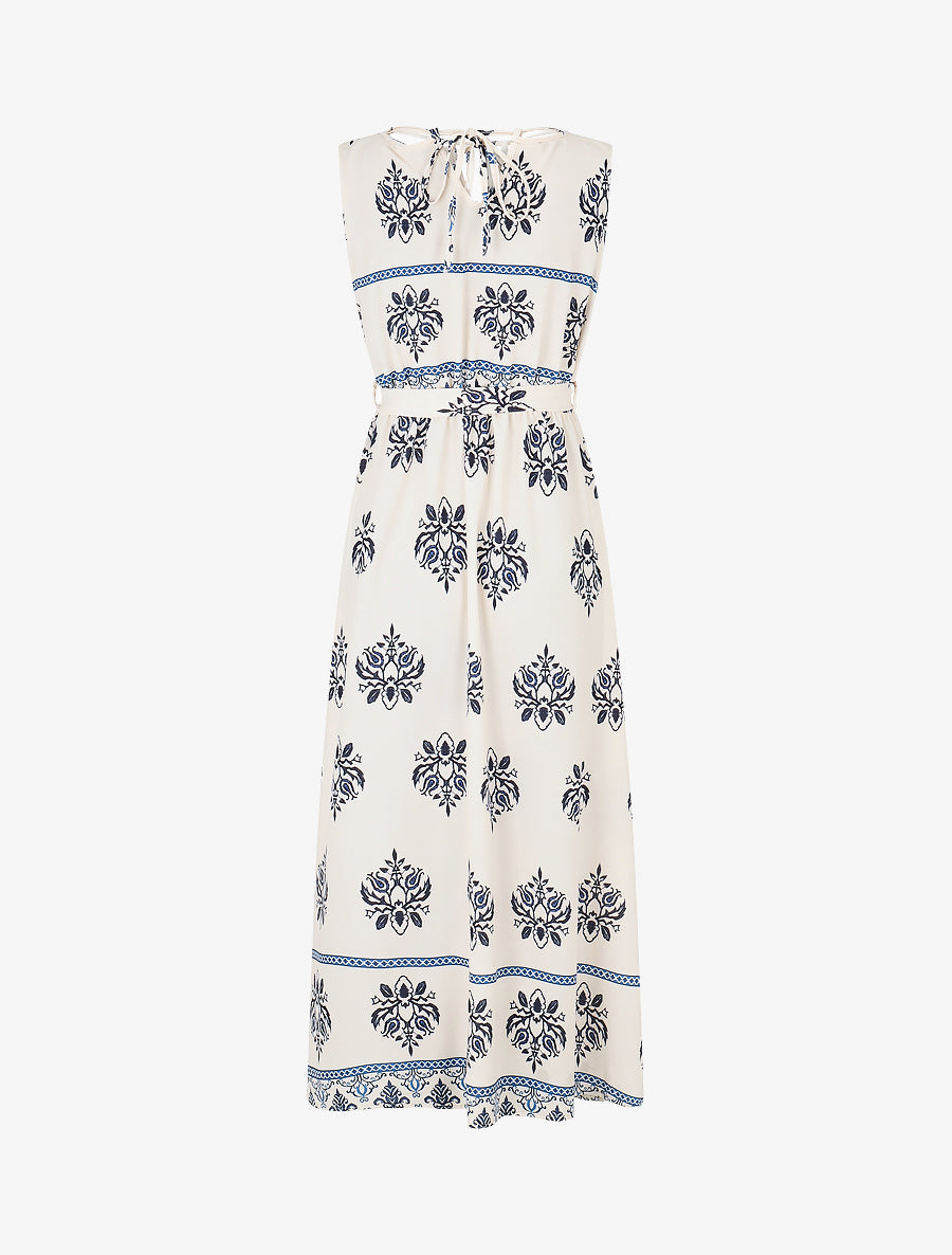 Robe élastiquée à imprimé ikat - Marine - 2