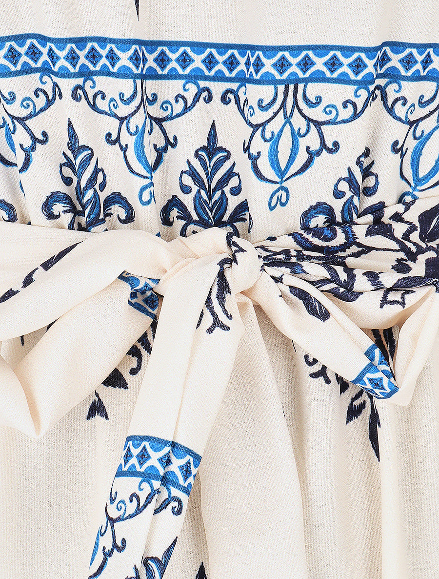 Robe élastiquée à imprimé ikat - Marine - 3