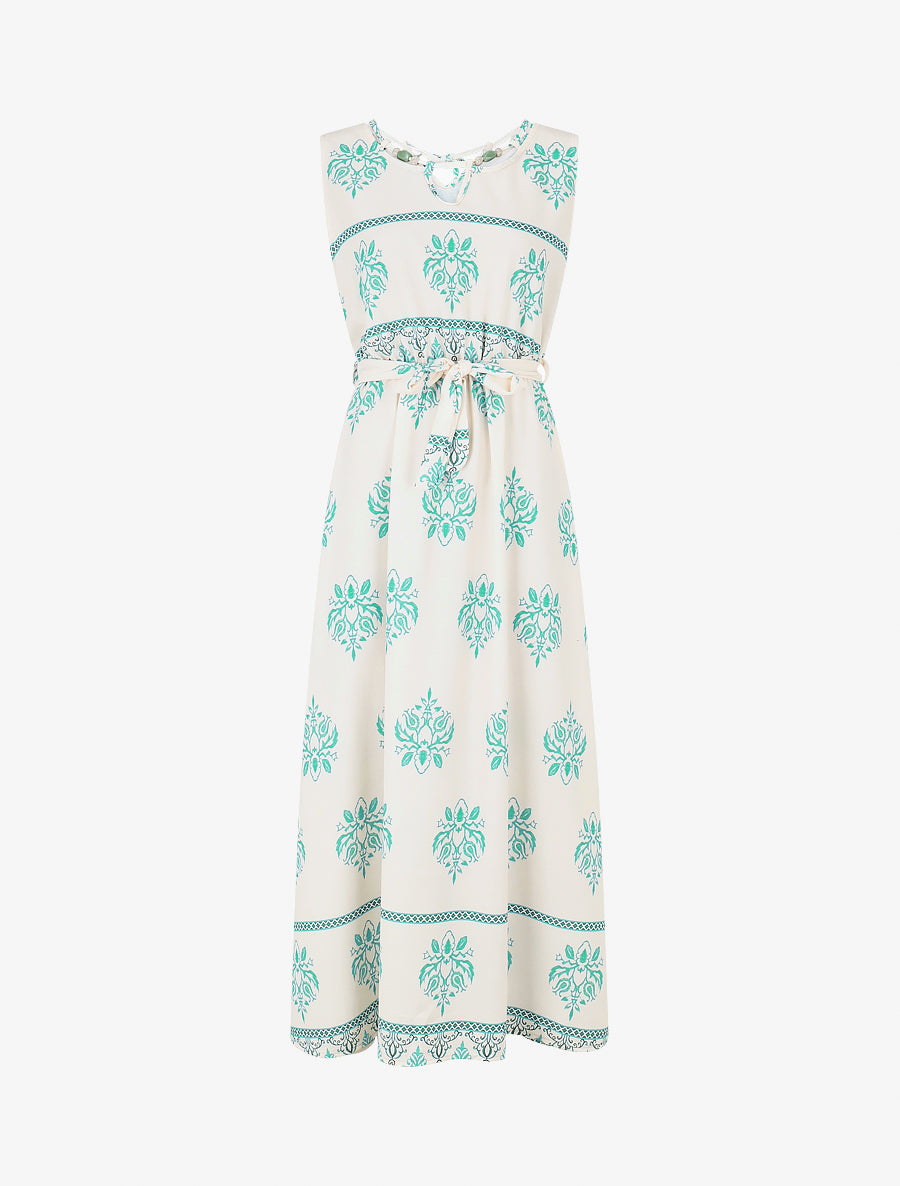 Robe élastiquée à imprimé ikat - Turquoise - 1