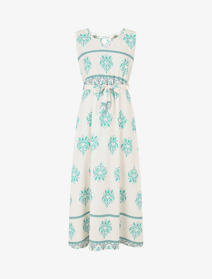 Robe élastiquée à imprimé ikat - Turquoise - 1
