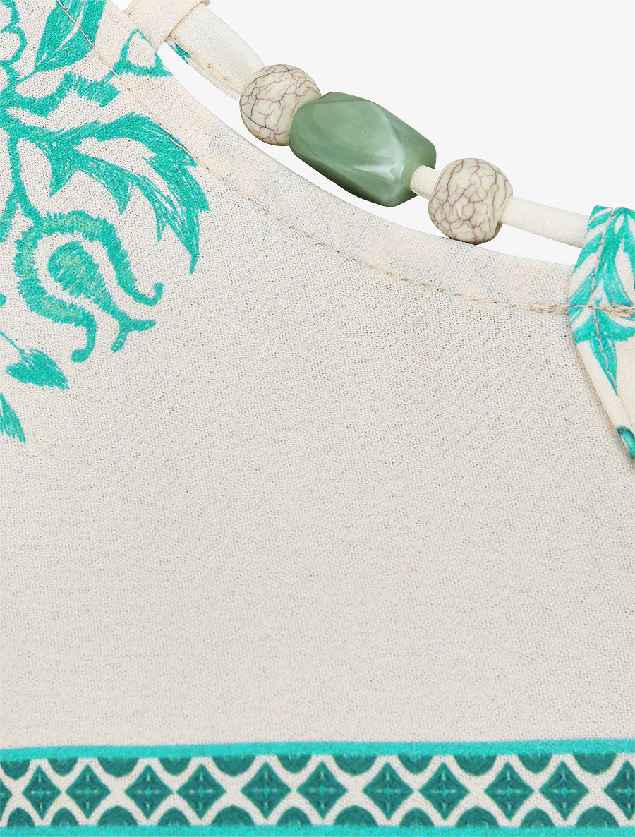 Robe élastiquée à imprimé ikat - Turquoise - 3