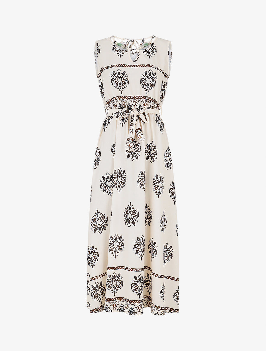 Robe élastiquée à imprimé ikat - Noir - 1