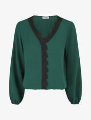 Blouse à col V brodé - Vert sapin - 1