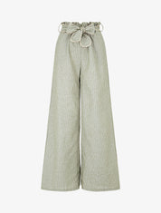 Pantalon ample à rayures et ceinture fantaisie - Kaki - 1