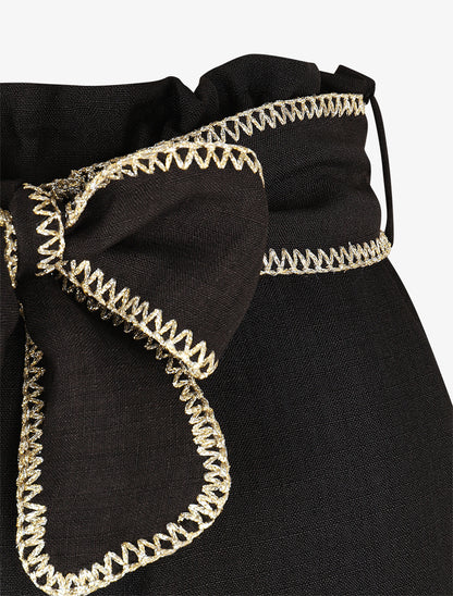 Pantalon ample taille haute à ceinture fantaisie - Noir - 3