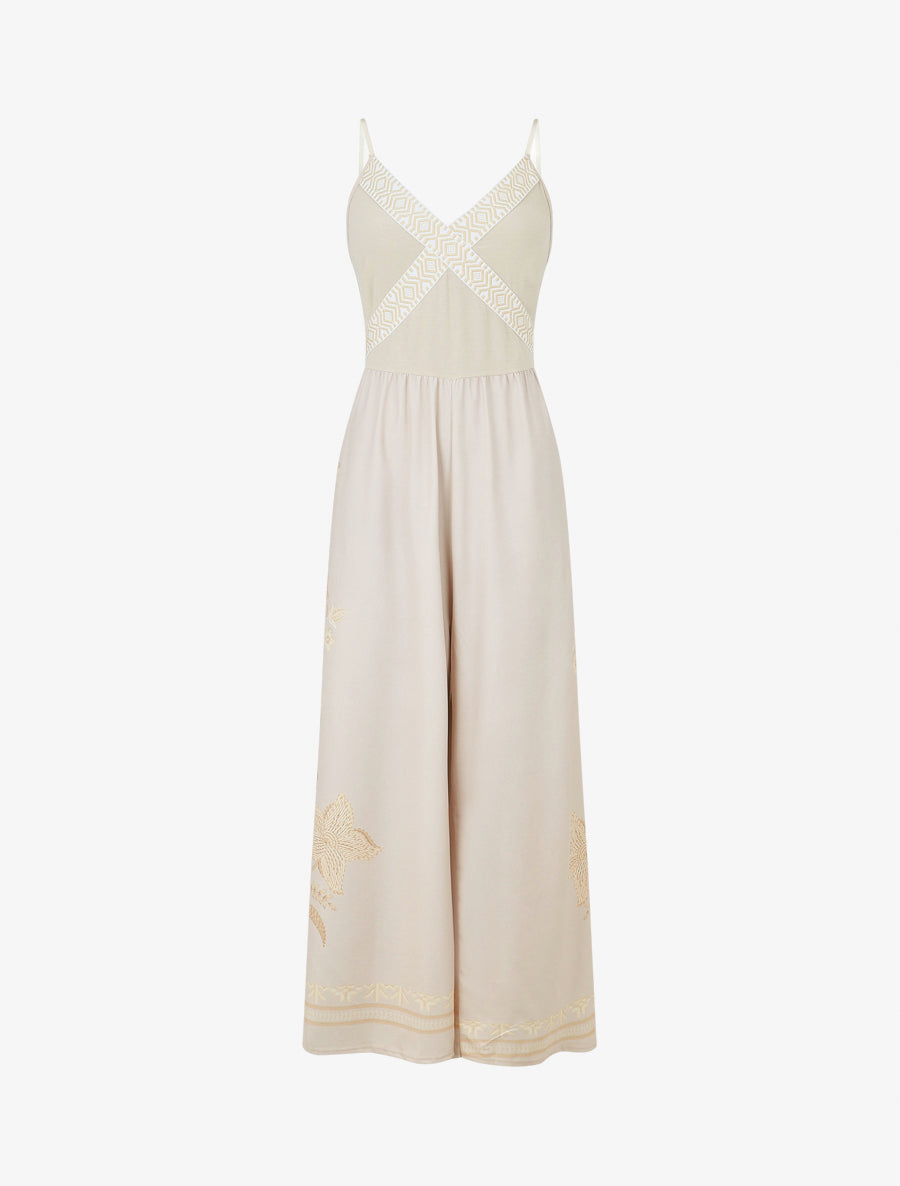 Combinaison à dos imprimé fleuri - Beige - 1