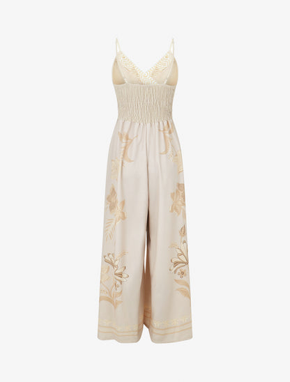 Combinaison à dos imprimé fleuri - Beige - 2