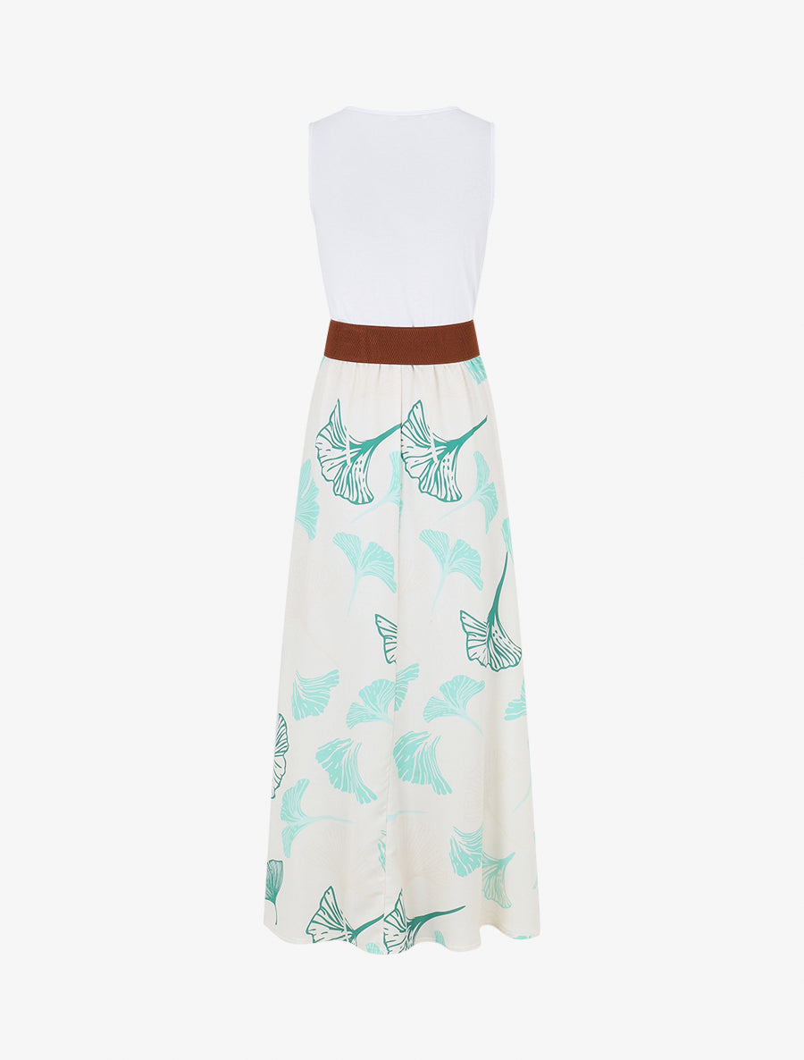 Robe longue imprimé végétal et col à sangle - Vert menthe - 2