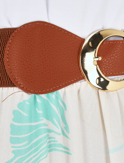 Robe longue imprimé végétal et col à sangle - Vert menthe - 3