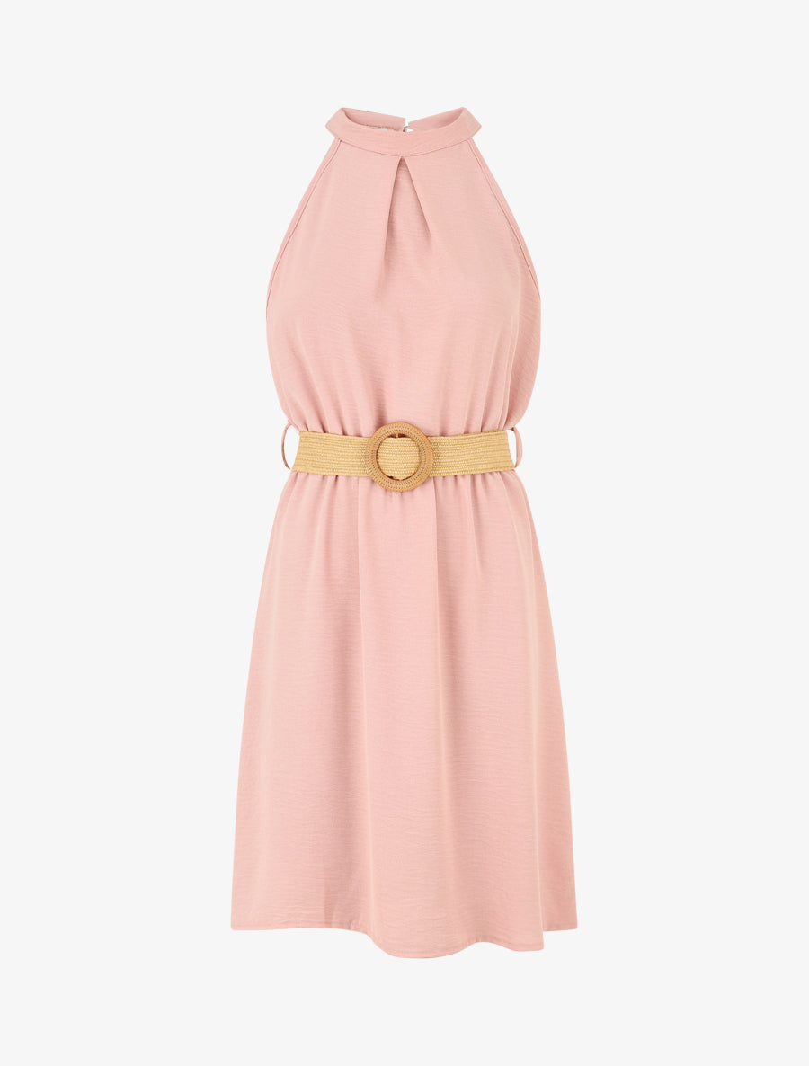 Robe unie à col américain - Vieux rose - 1