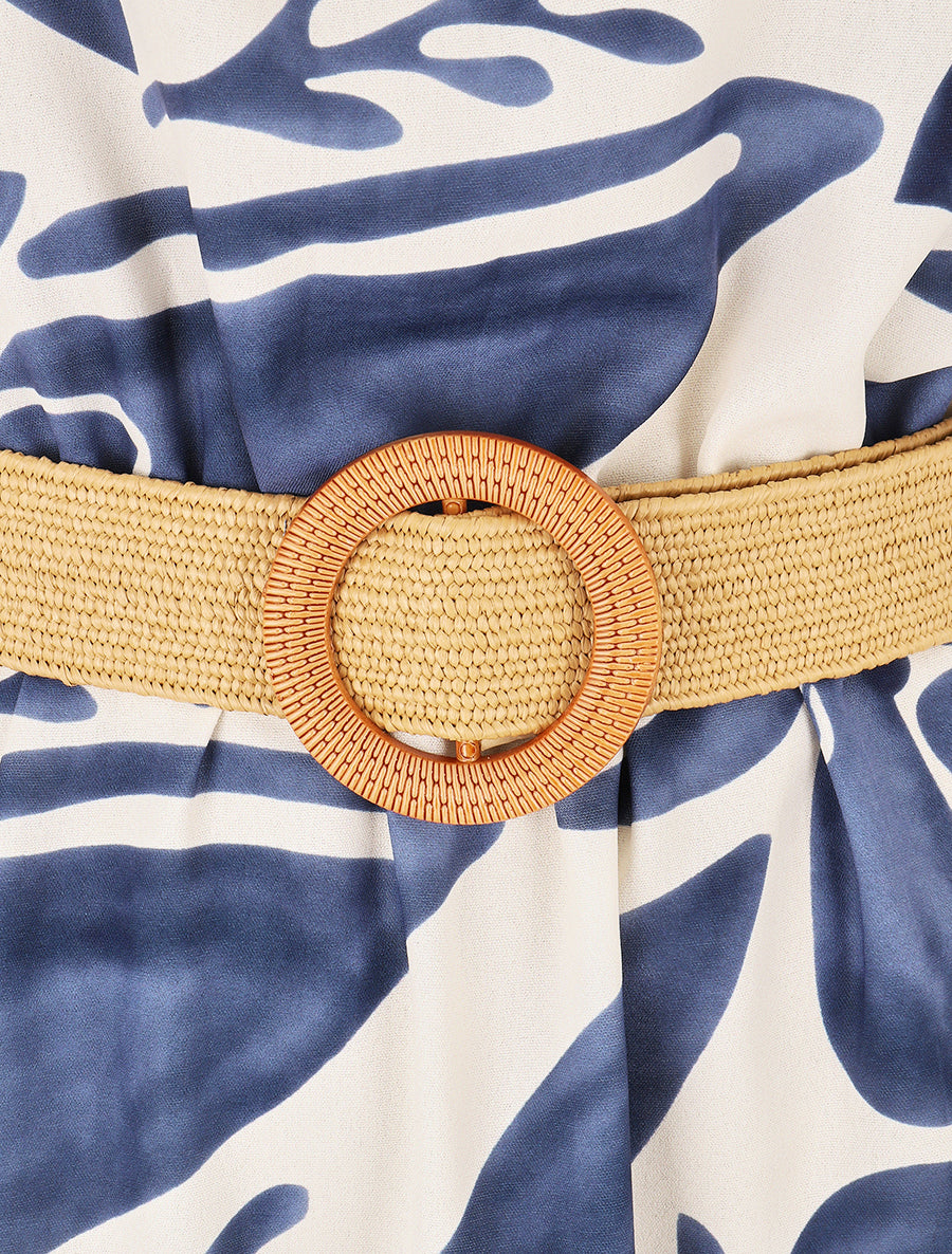 Robe imprimé abstrait à col américain - Marine - 3