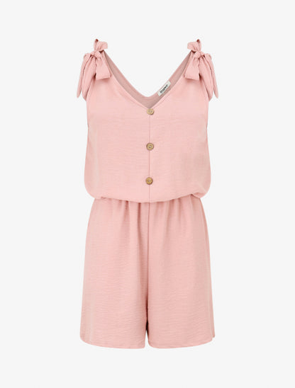 Combishort élastiqué à liens à nouer - Vieux rose - 1