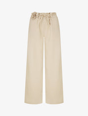 Pantalon droit taille haute à ceinture fleurie - Beige - 1