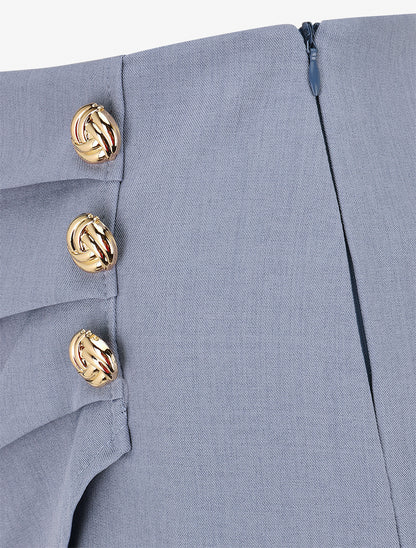 Short uni à boutons décoratifs - Bleu - 3