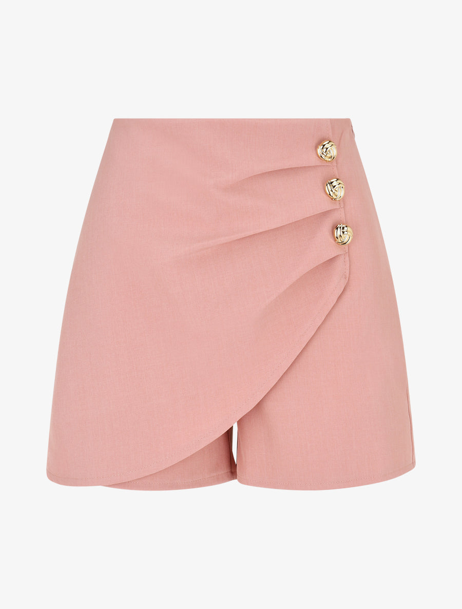 Short uni à boutons décoratifs - Vieux rose - 1