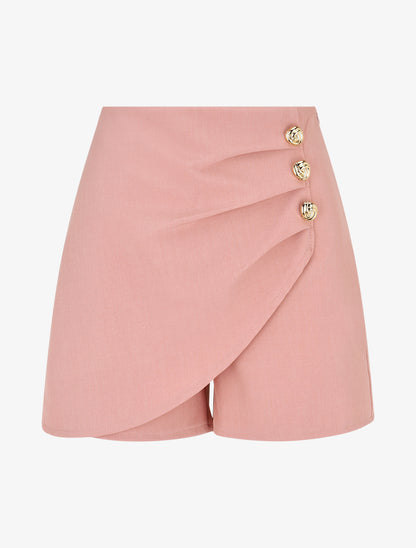 Short uni à boutons décoratifs - Vieux rose - 1