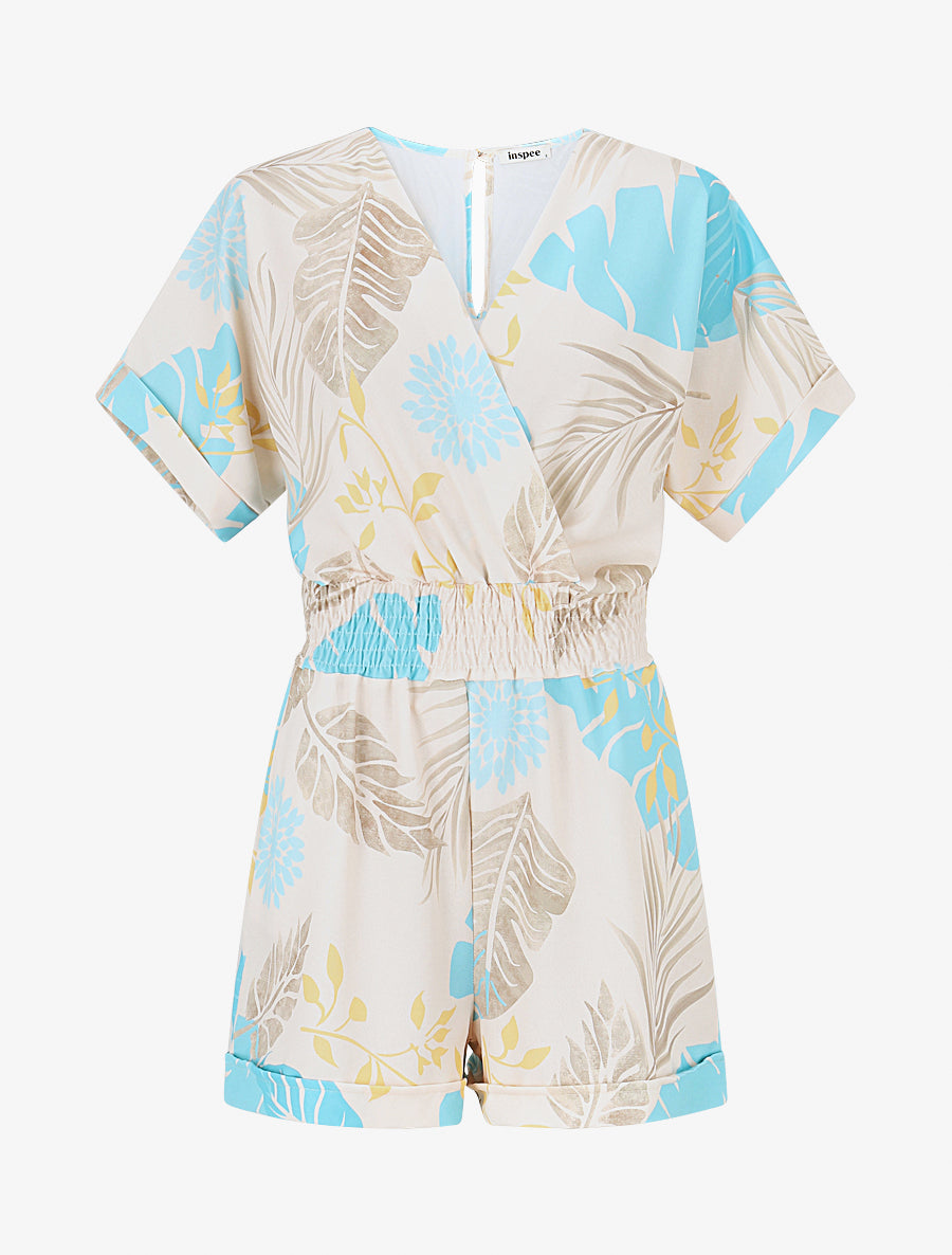 Combishort à imprimé tropical - Turquoise - 1