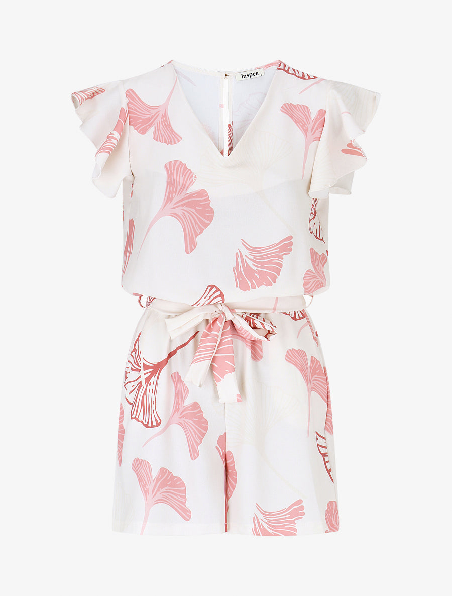 Combishort imprimé éventails à manches volantées - Rose - 1