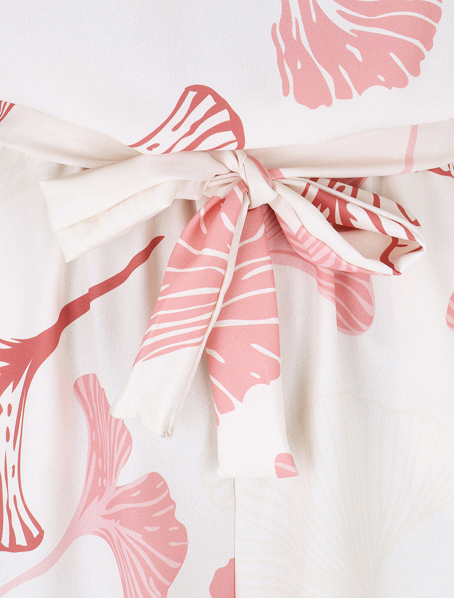 Combishort imprimé éventails à manches volantées - Rose - 3