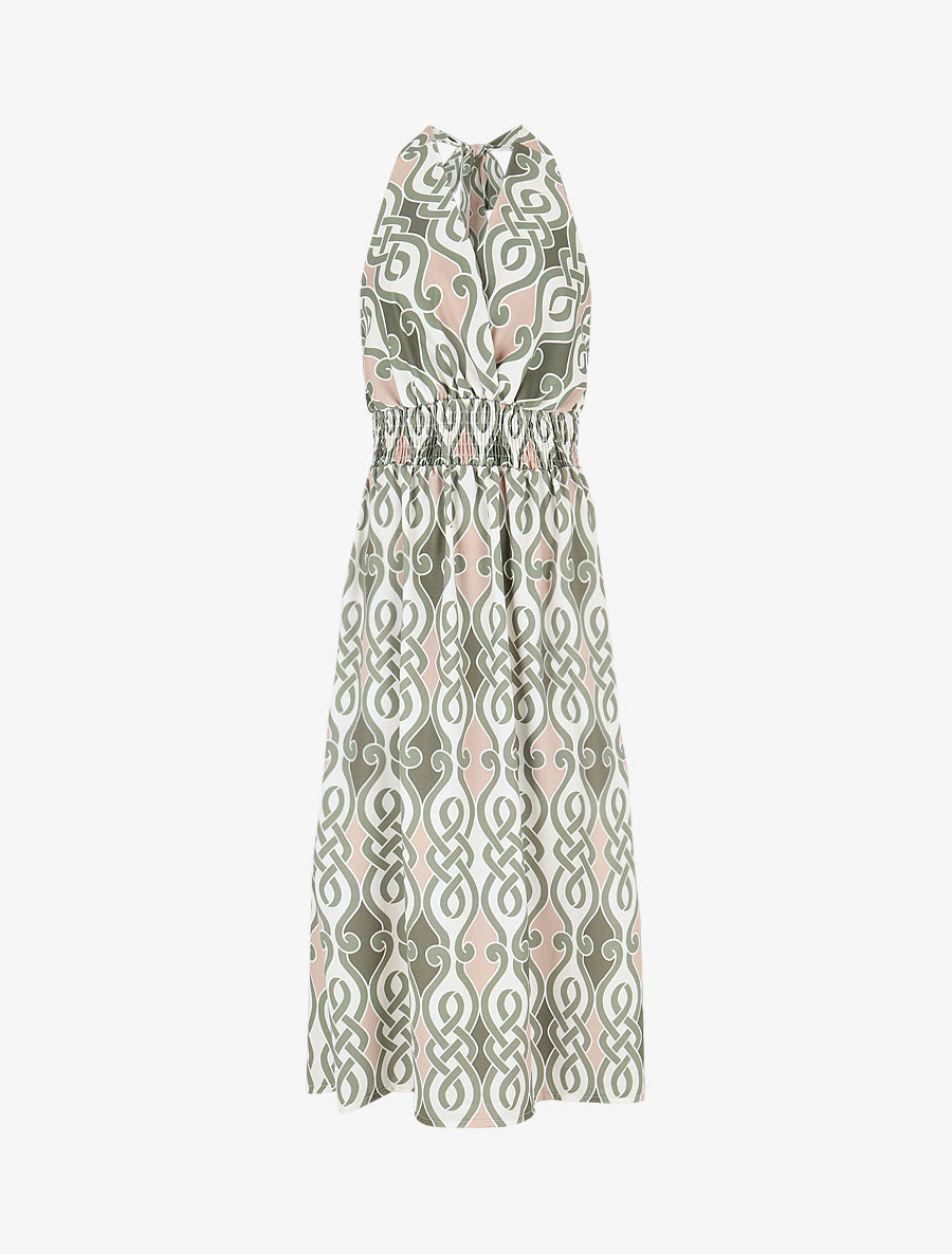 Robe dos nu imprimé graphique - Kaki - 1