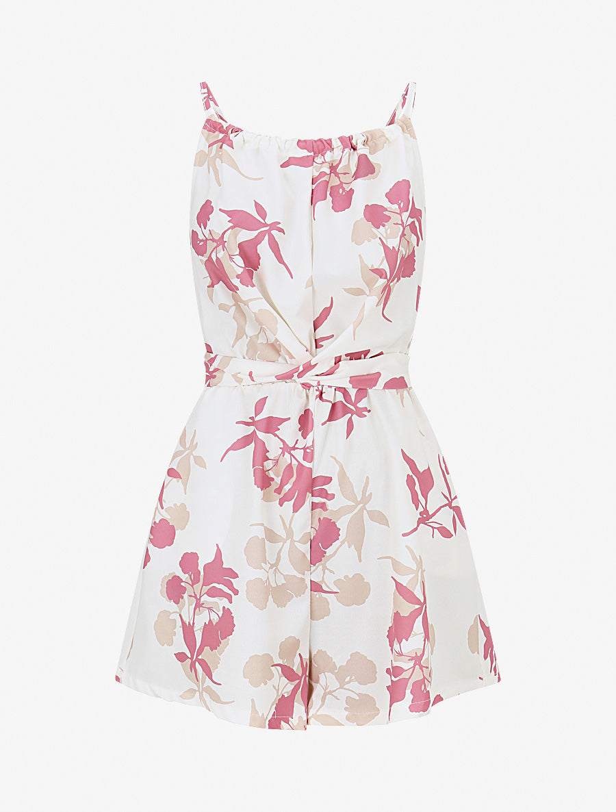 Combishort fleuri à noeud - Vieux rose - 1