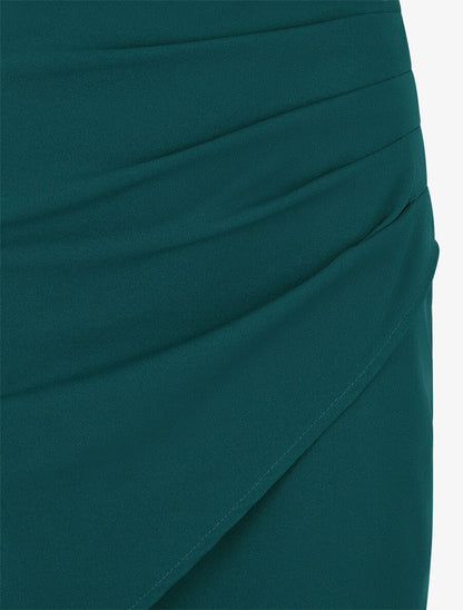 Jupe courte portefeuille et plissée - Vert sapin - 3