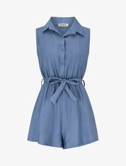 Combishort évasé style chemise - Bleu - 1
