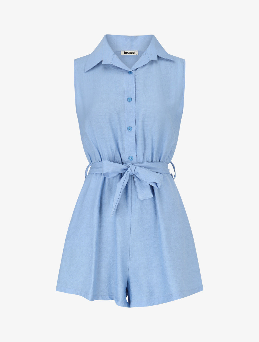 Combishort évasé style chemise - Bleu ciel - 1